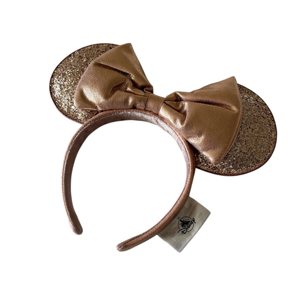 Disney Women's Rose Gold Minnie Mouse Ears Headband, Bow, glitter